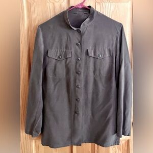 Dark Gray Button-Up Jacket Shirt Pockets Side Slits Muted Color Soft Well Made